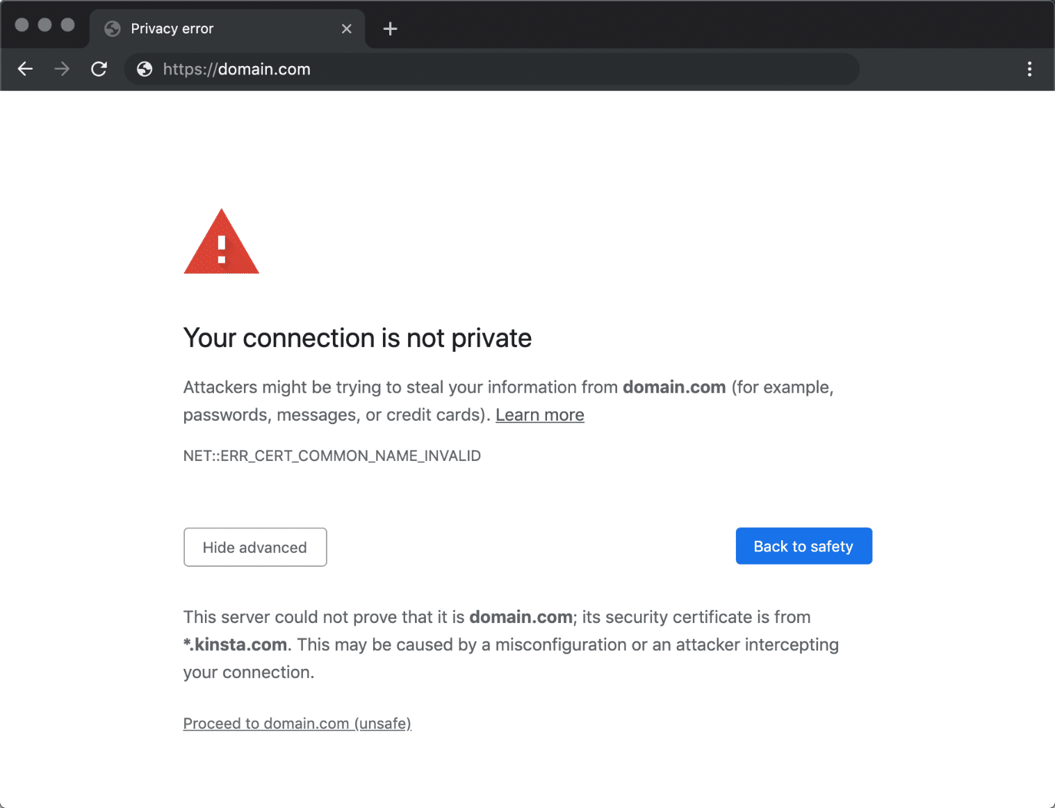 A sua conexão não é um erro privado no Chrome