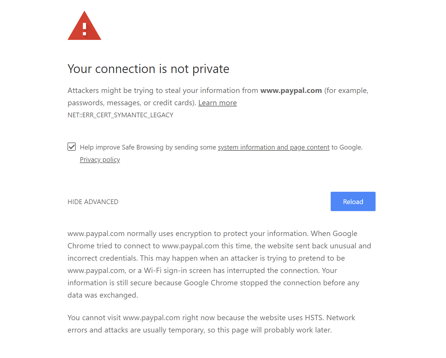 Your connection is not private error in Chrome