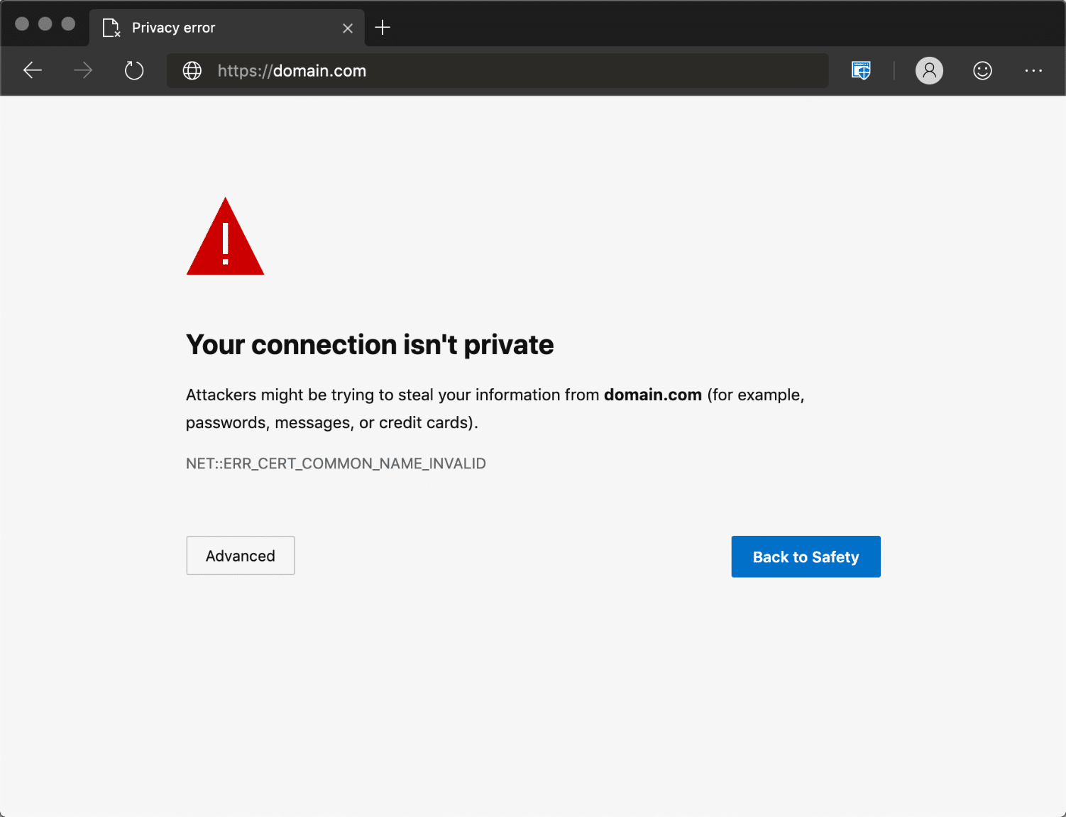 Your connection is not private error in Edge