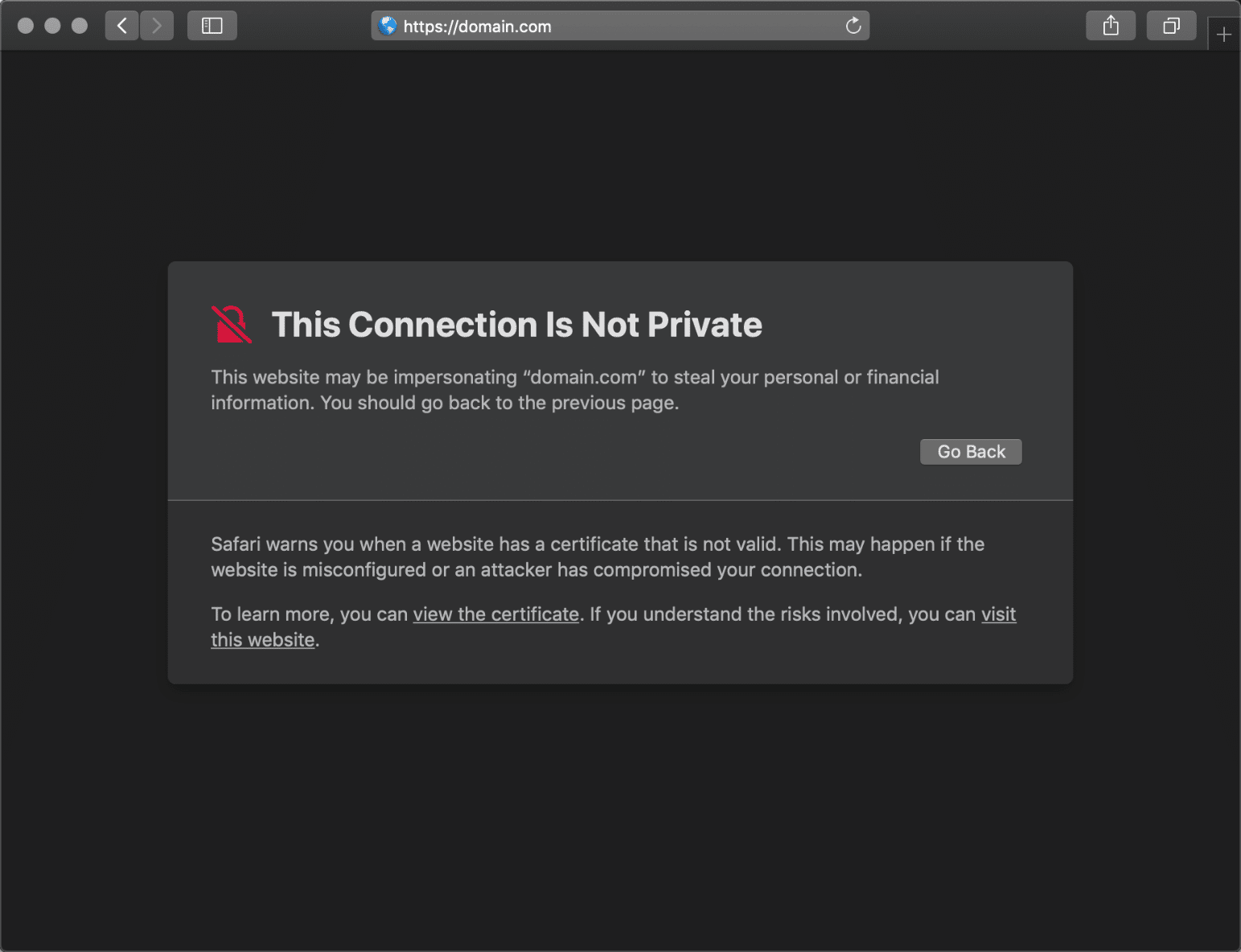 Your connection is not private error in Safari