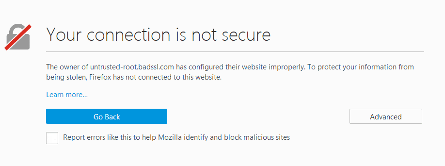 Your connection is not secure warning in Firefox