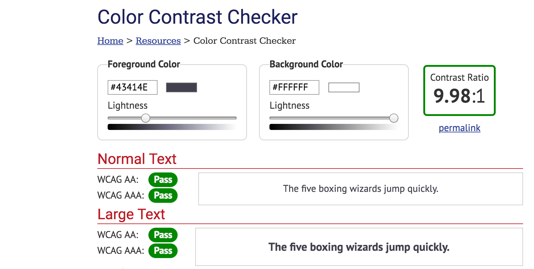 Color contrast checker tool