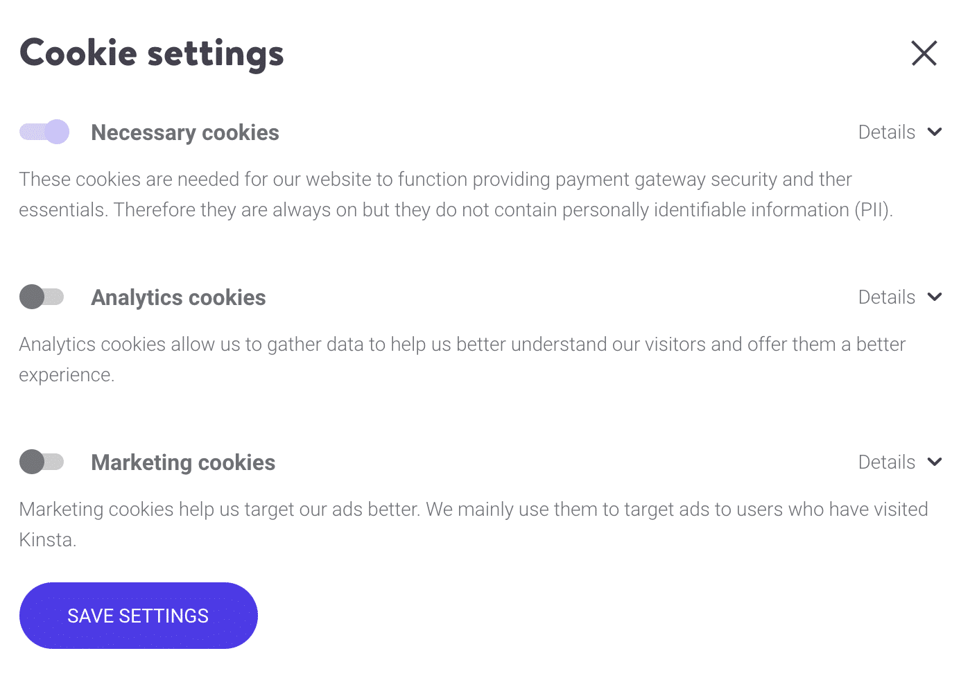 Configurações de cookies GDPR