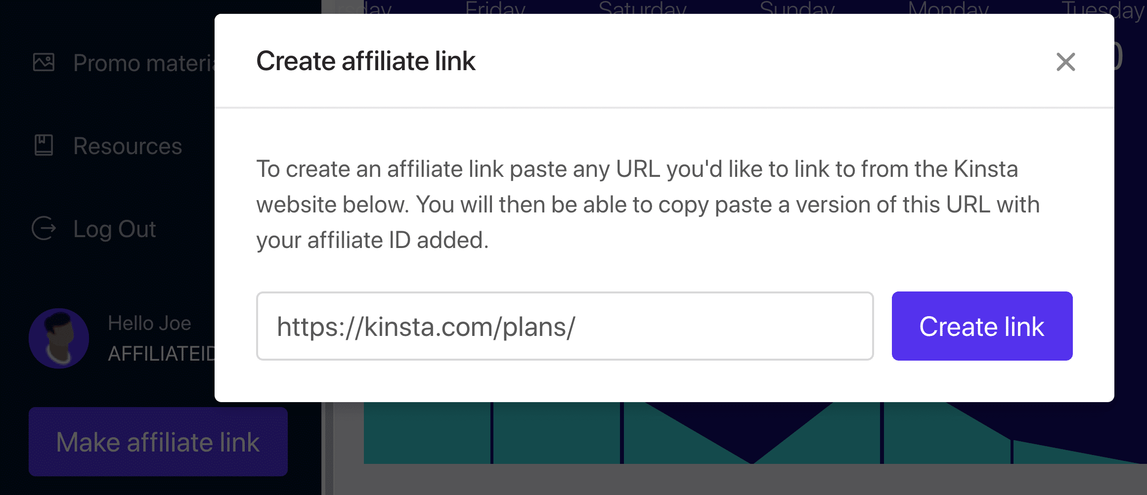 Create Kinsta affiliate link