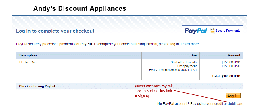 Anmeldung Paypal
