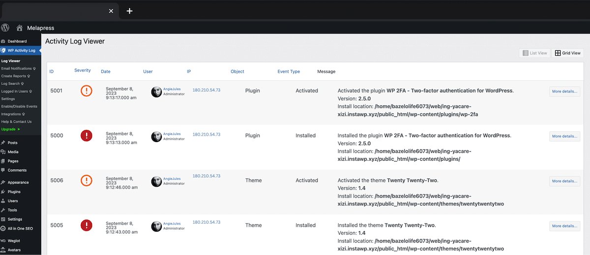 Wijzigingen aan thema's en plugins