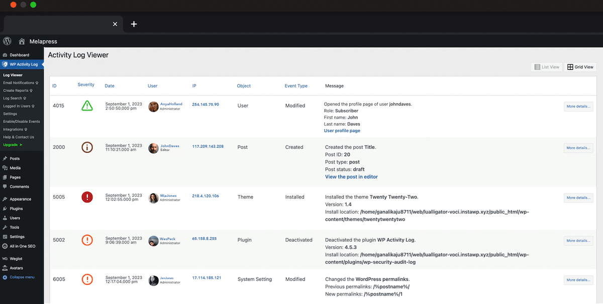 WordPress track user activity