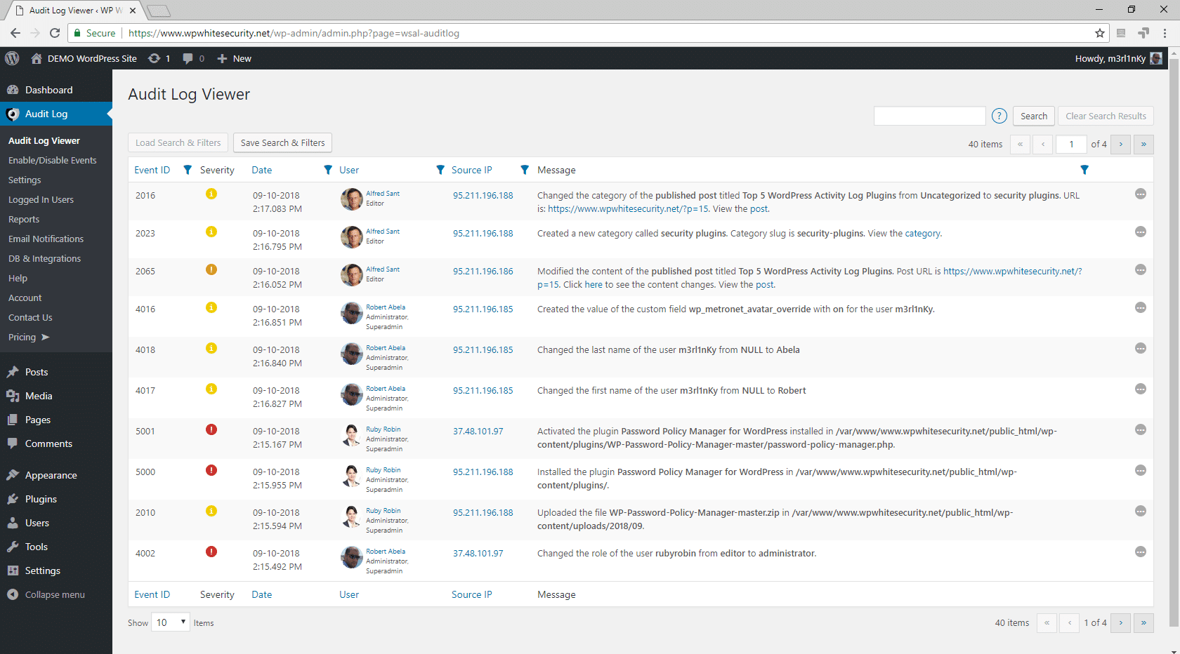 WordPress track user activity