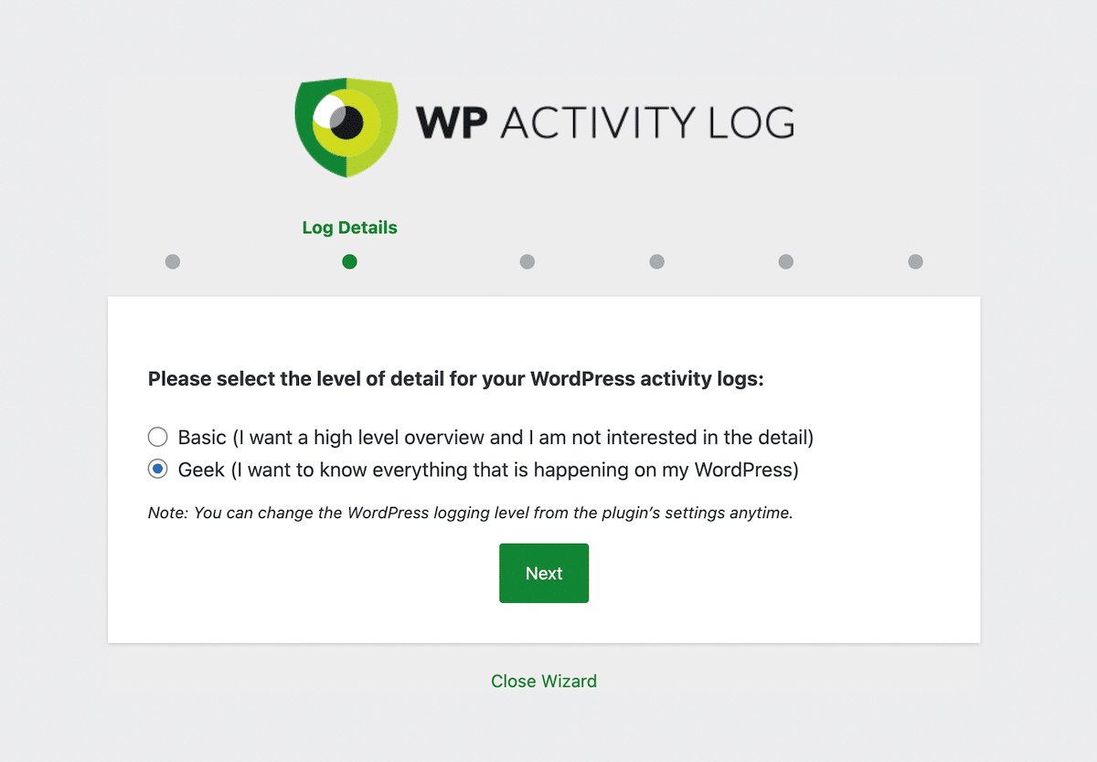 Paramètres Geek du plugin WP Activity Log