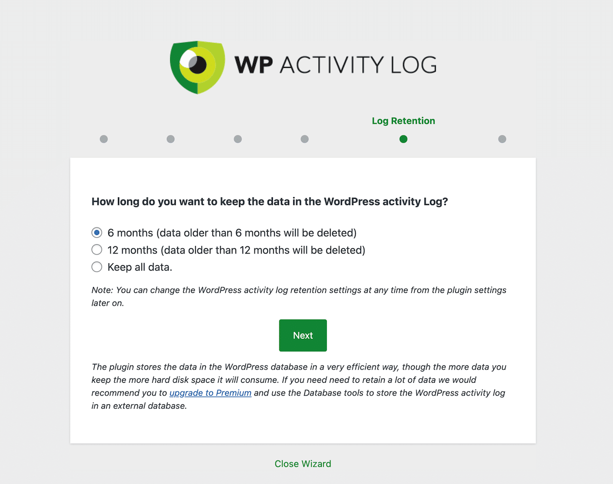 WP Activity Log data retention