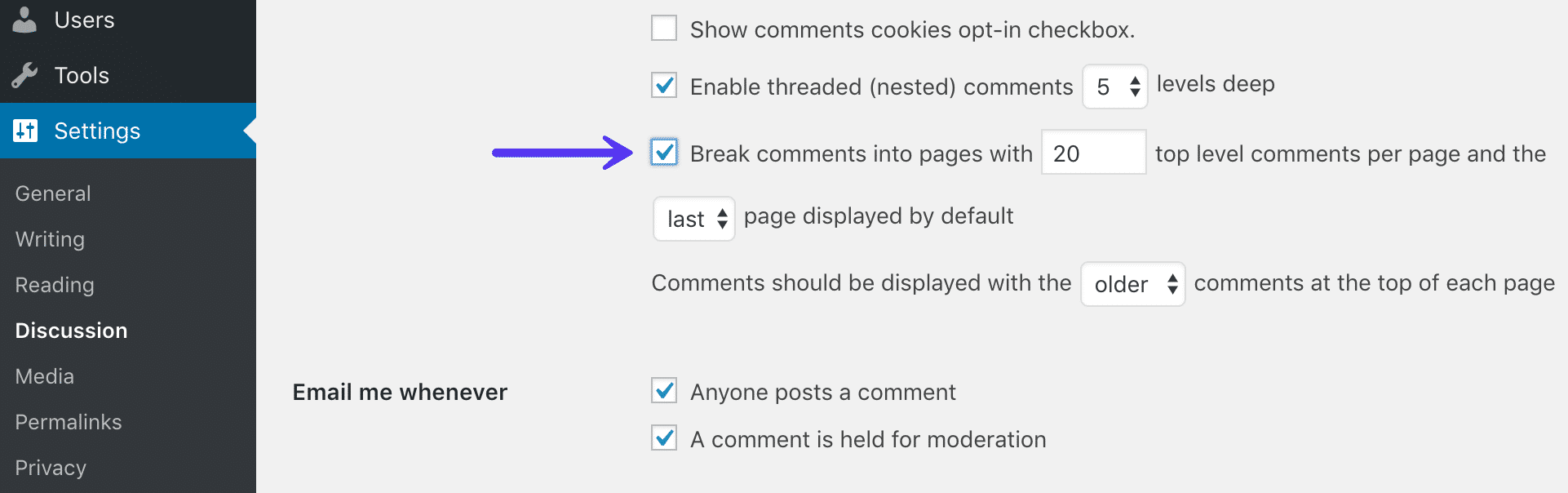 Break comments into pages