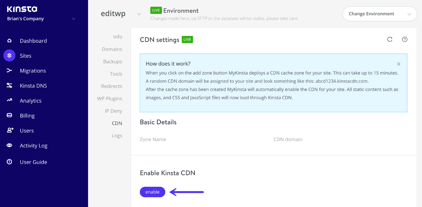 Enable Kinsta CDN