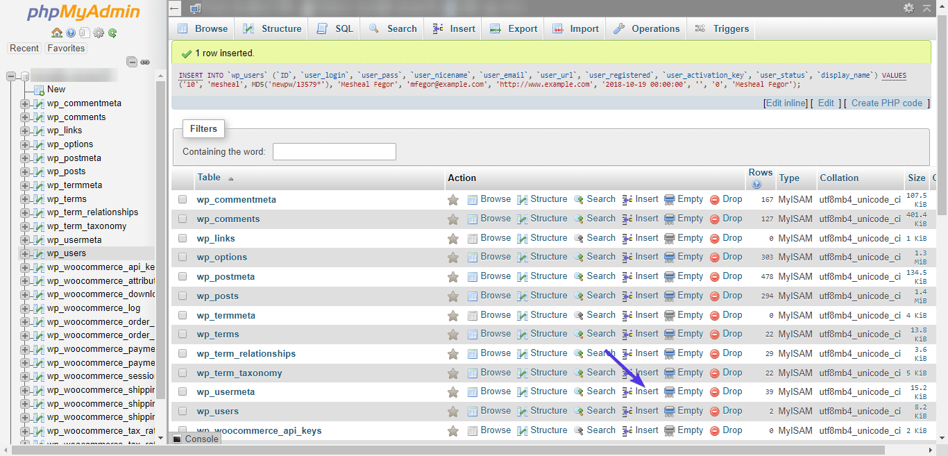 Insert into wp_usermeta table