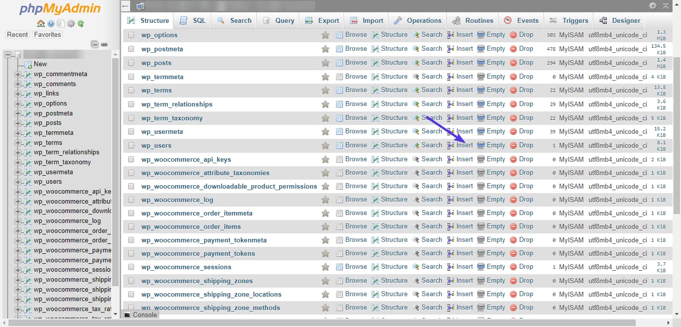 Infoga i tabellen wp_users