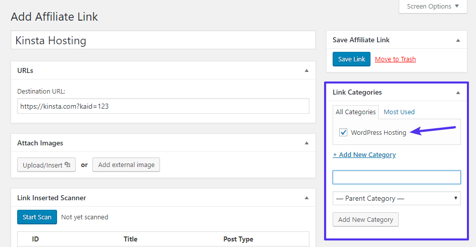 Add a link category for organization
