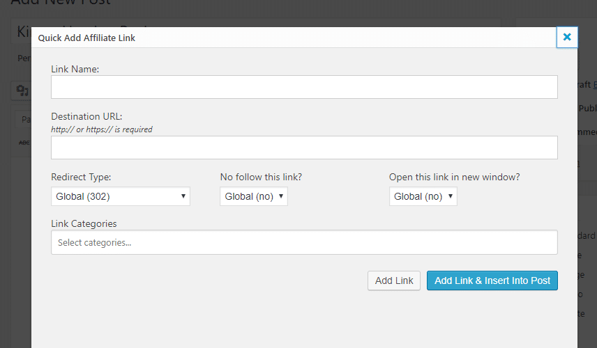 Quick add new link interface