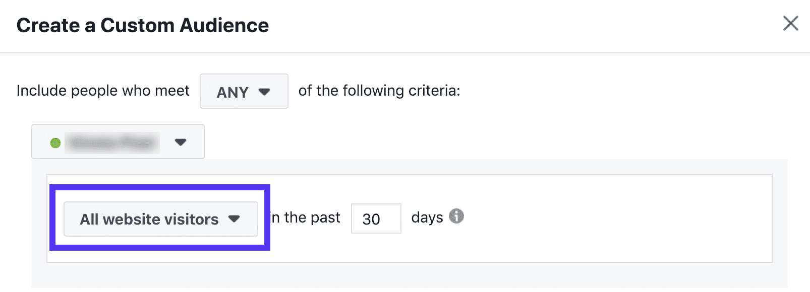 Facebook retargeting audience - last 30 days