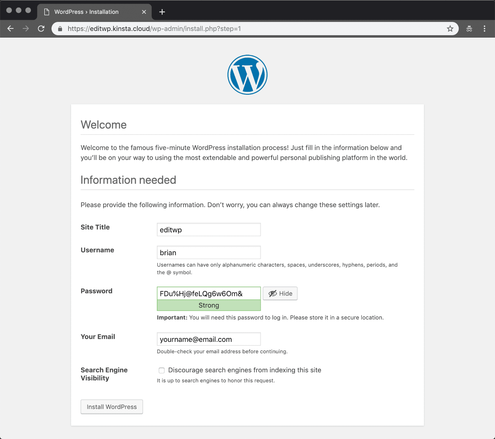 Manually install WordPress - Information needed