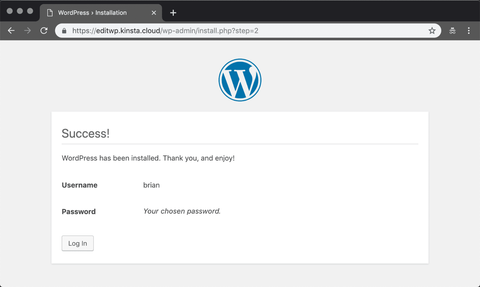 Manually install WordPress success