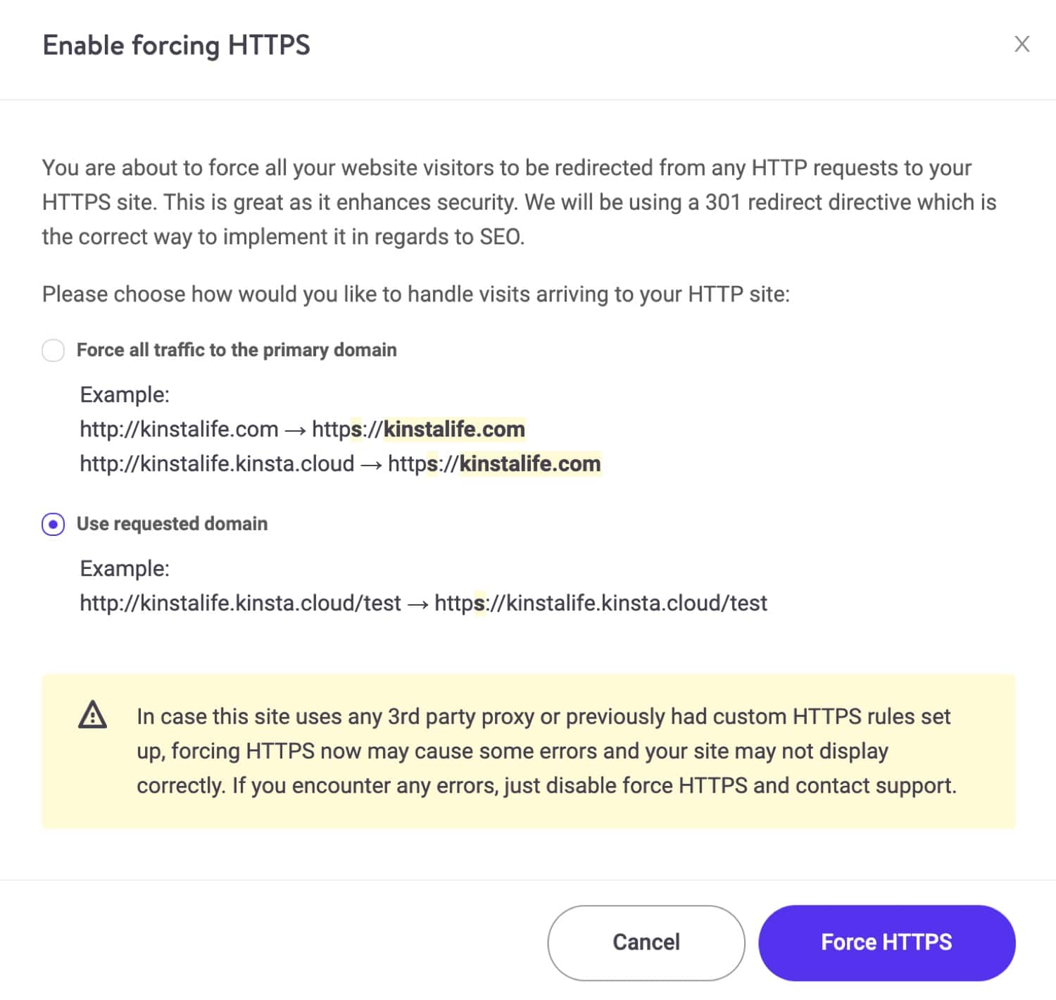 Force HTTPS options.