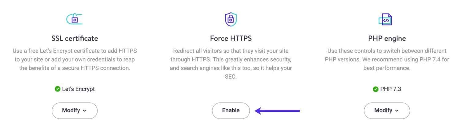 Force HTTPS tool in MyKinsta.