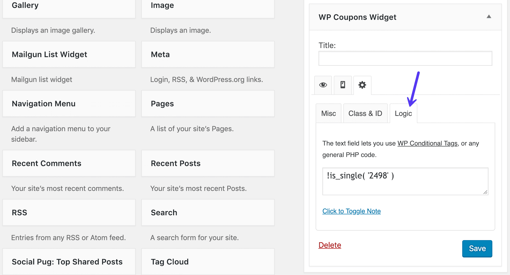 WordPress widget logic