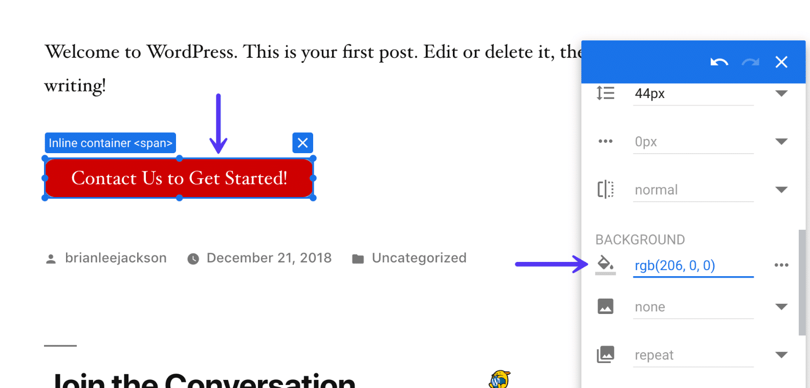 Change button color in Google Optimize