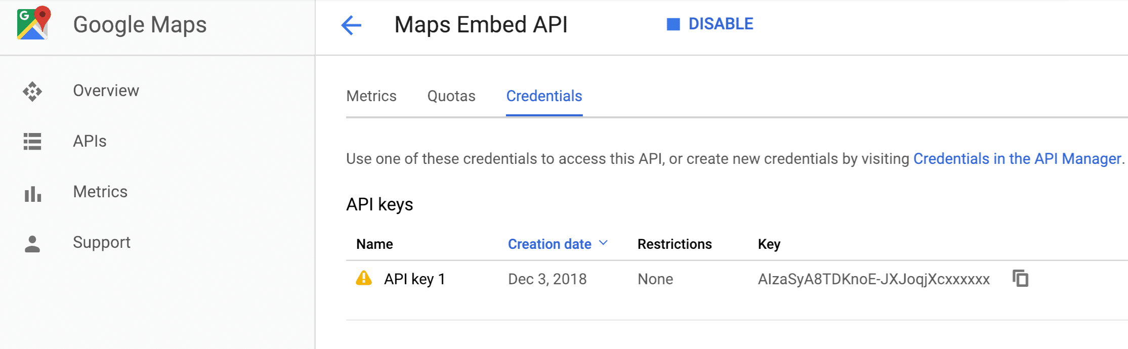 Google Maps API key