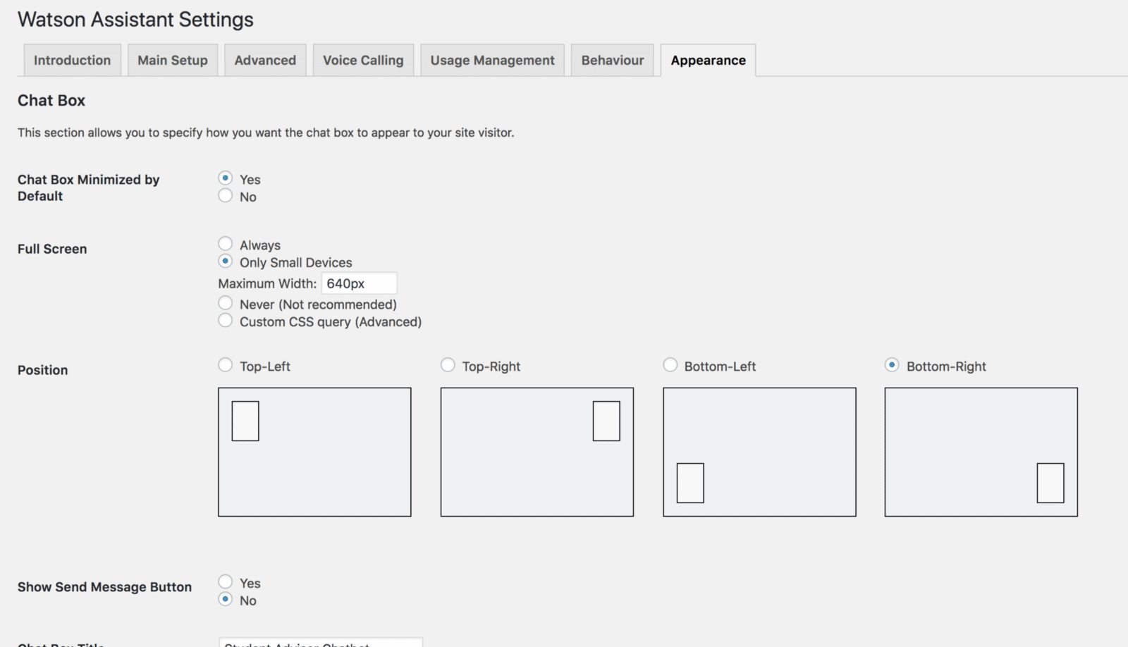 IBM Watson WordPress settings