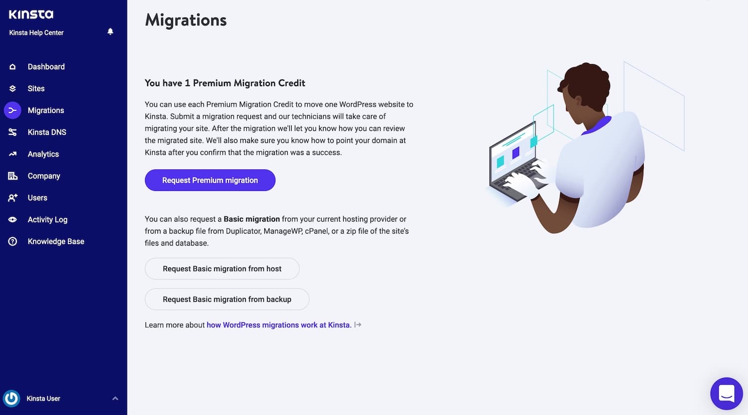 Richiedere una migrazione WordPress.