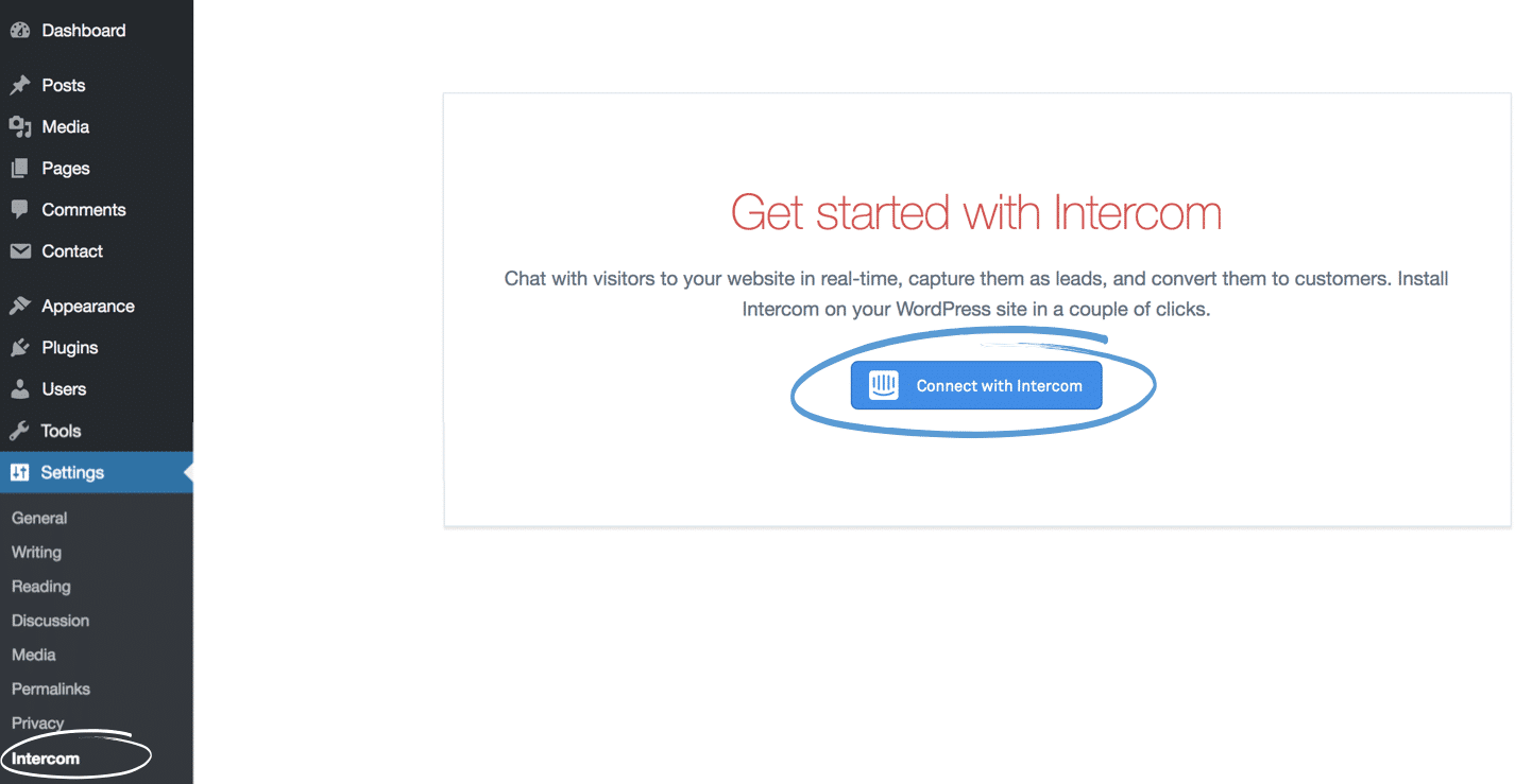 WordPress connect Intercom