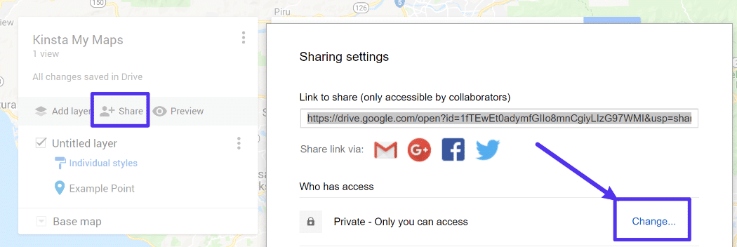 Google My Maps Sharing Settings