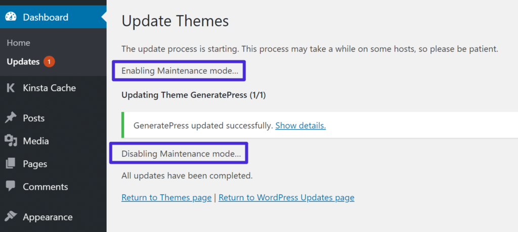 Wordpress Scheduled Maintenance Message