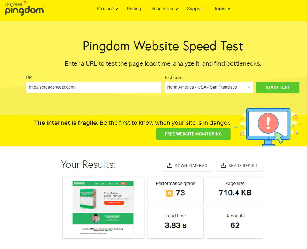 Load times before Kinsta