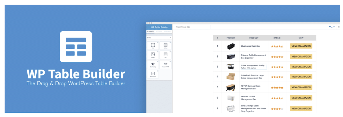 WP Table Builder plugin