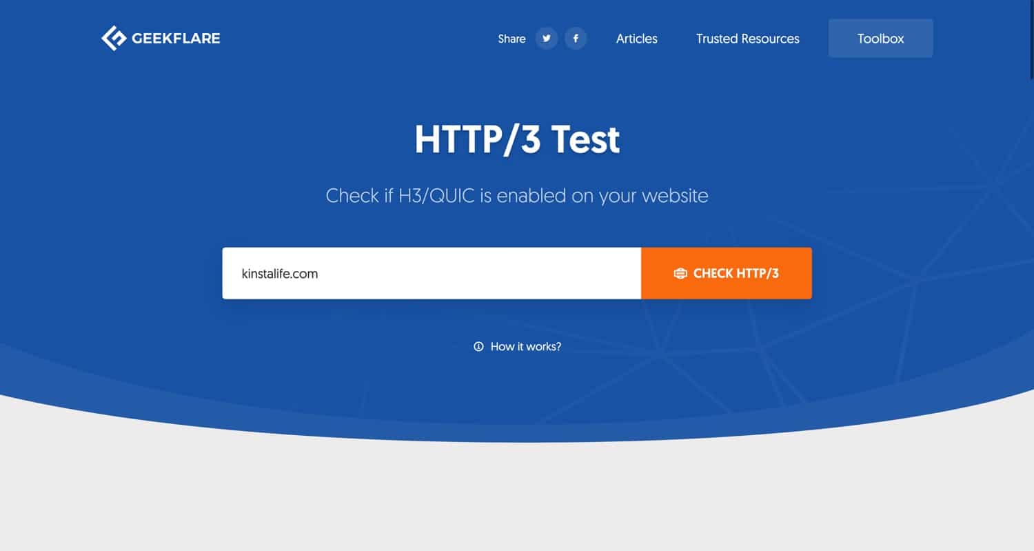 Strumento di test HTTP/3 di Geekflare.
