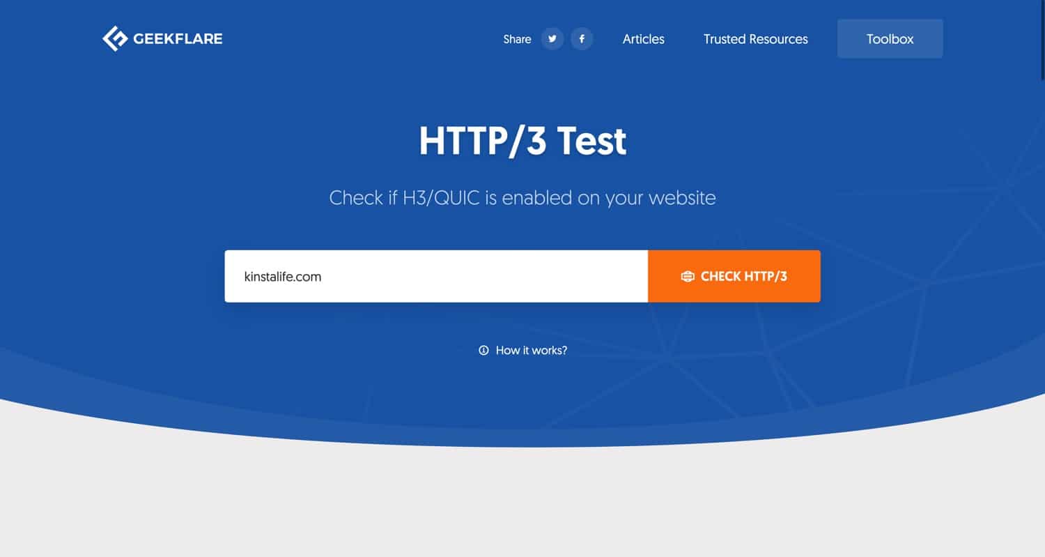 Outil de test HTTP/3 de Geekflare.