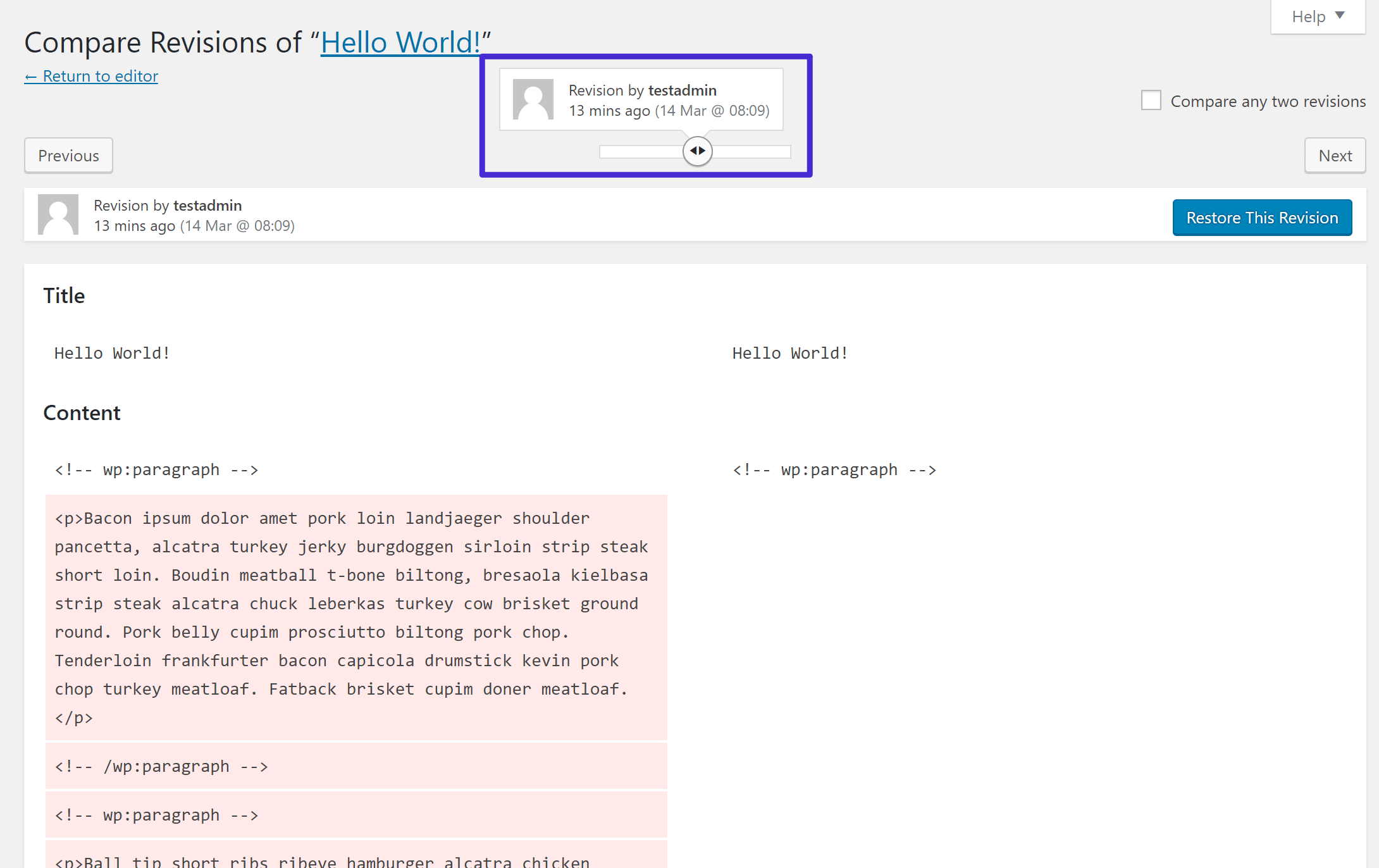 Use the slider to change which revision you're looking at