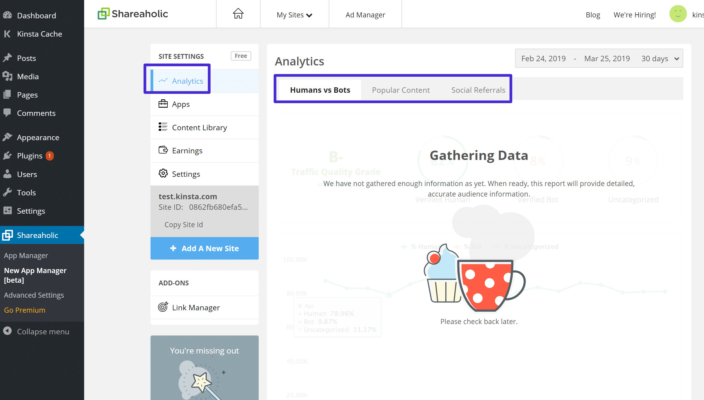 Shareaholic review of analytics area