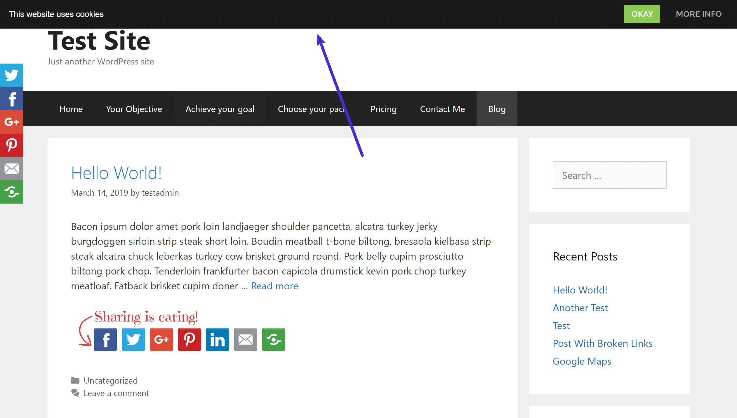 An example of the Shareaholic cookie consent notice