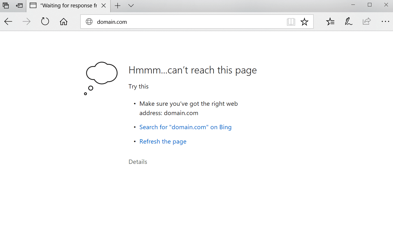 Microsoft Edge Hmmm... kan inte nå den här sidan