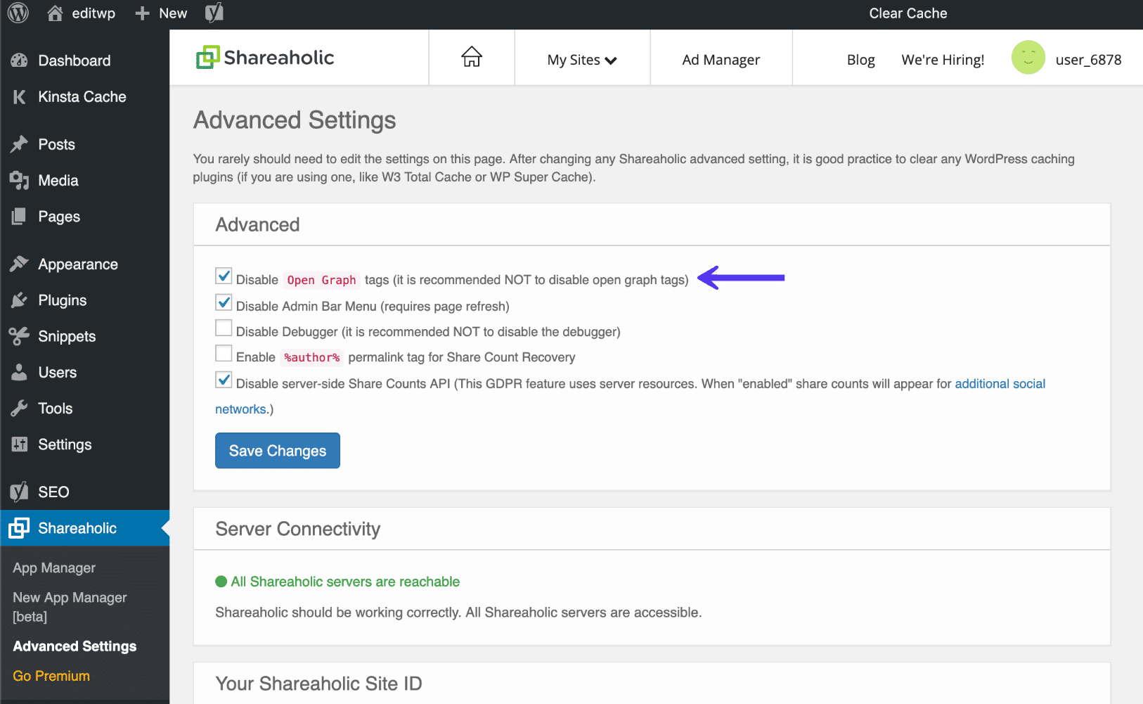 Shareaholic disable open graph tags