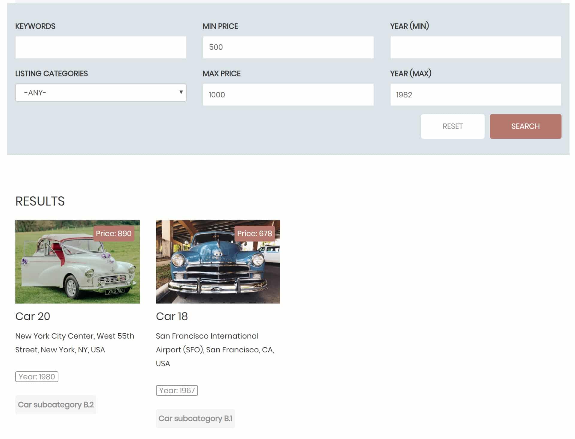 Search layout example