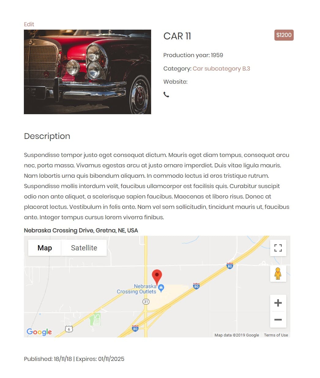 Cars listing template example