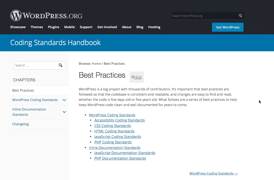 WordPress coding standards handbook