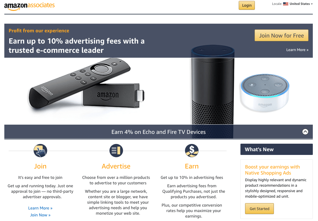 Website ideas: Amazon Associates Homepage