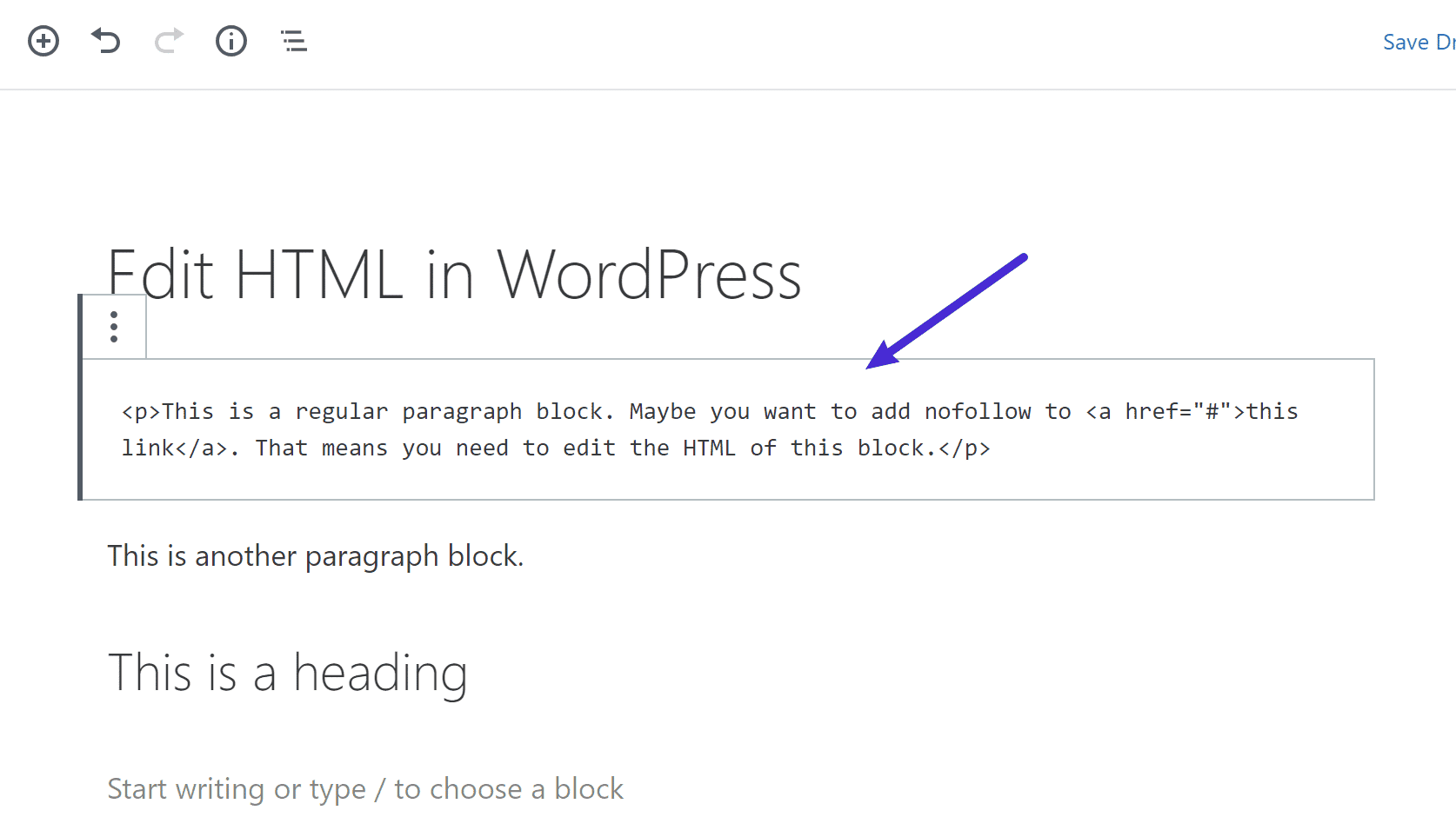 eksempel på redigering av en blokks html's HTML