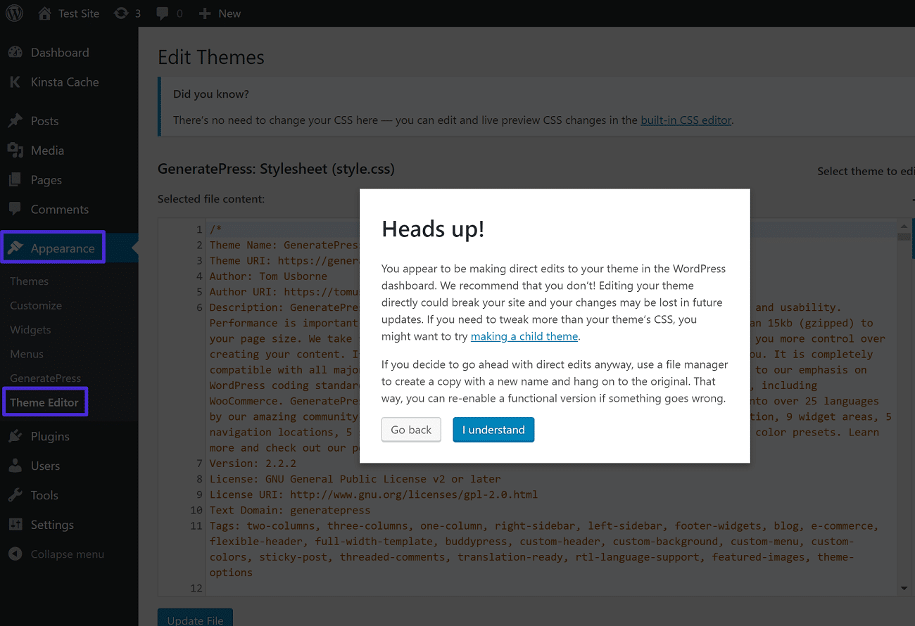 The warning before accessing the in-dashboard code editor