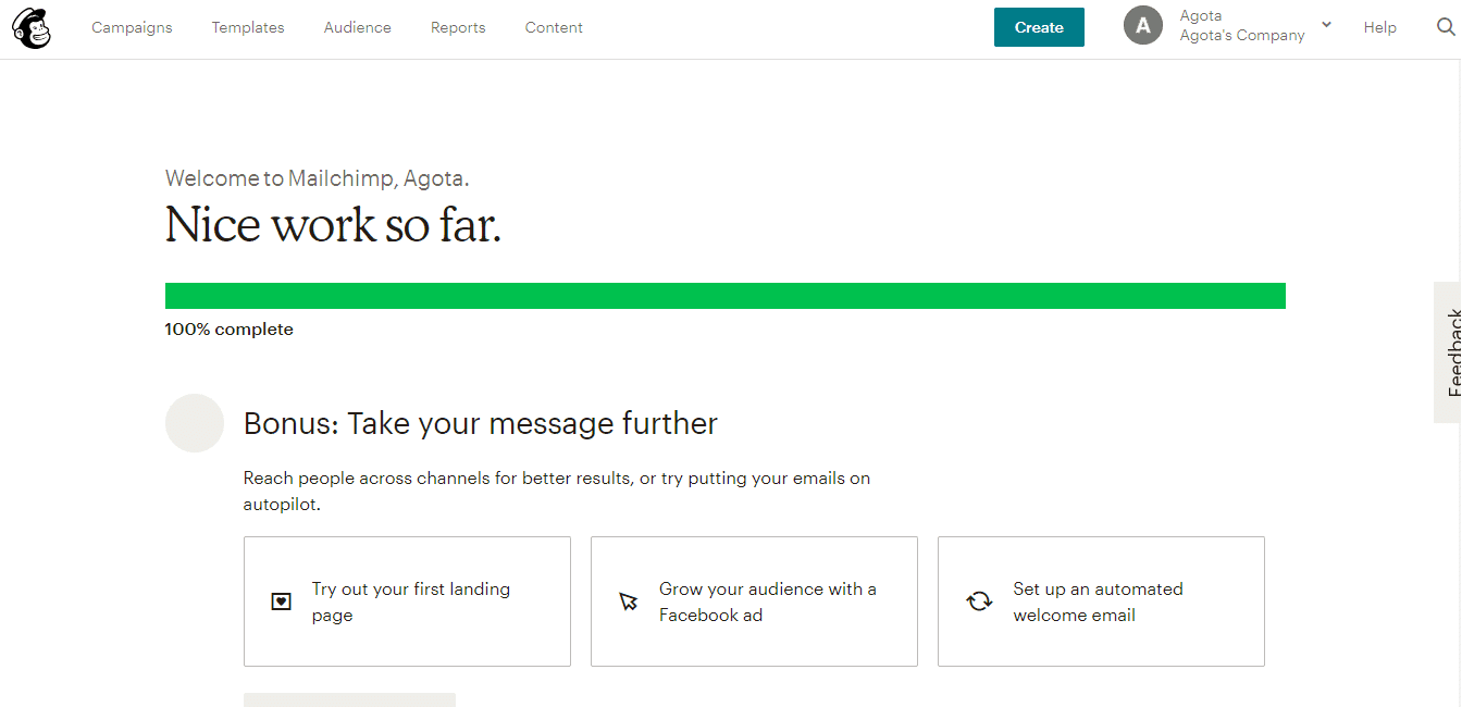 Mailchimp finished onboarding