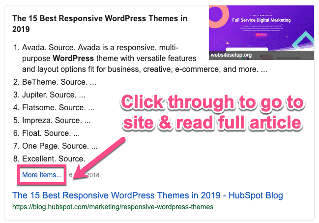 More items link in featured snippet